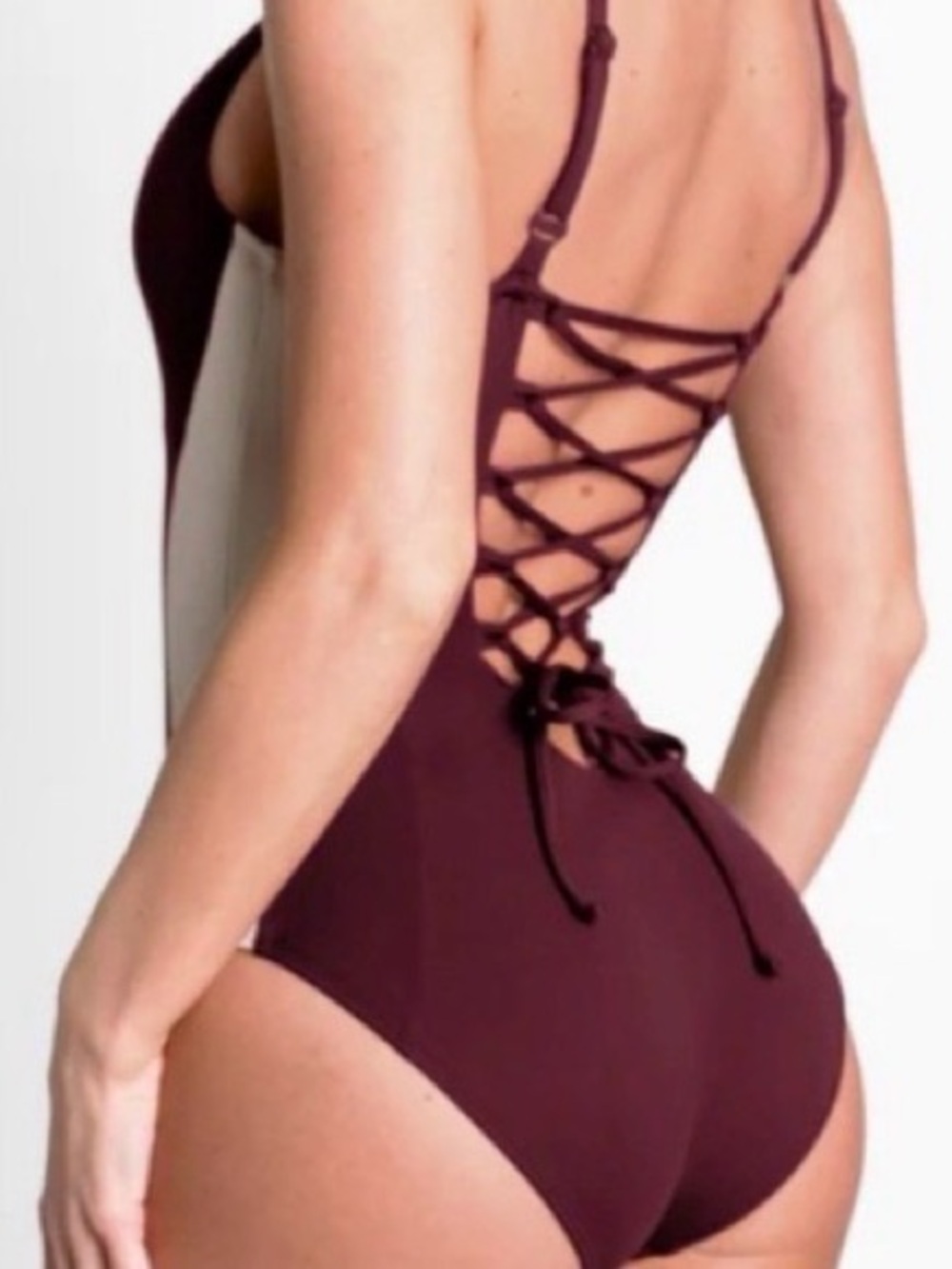 NWT Plungey Contour Corset One-Piece Swimsuit - Dark Cherry/ Oat Size: XS XLong - Picture 4 of 8